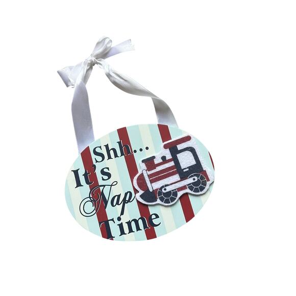 Nap Time Train Transportation Wooden Door Hanger Nursery Decor Sign - Picture 1 of 10